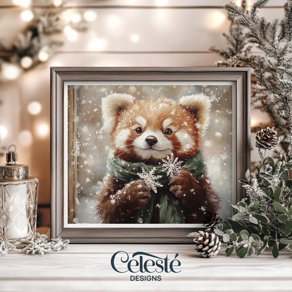 Red Panda Christmas Print Snowflake Scarf Vintage Holiday Art