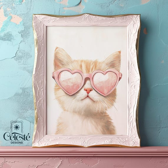 Cute Cat Print Animals Illustration Art Fun Prints Girl Room Decor Gift For Lover Kids