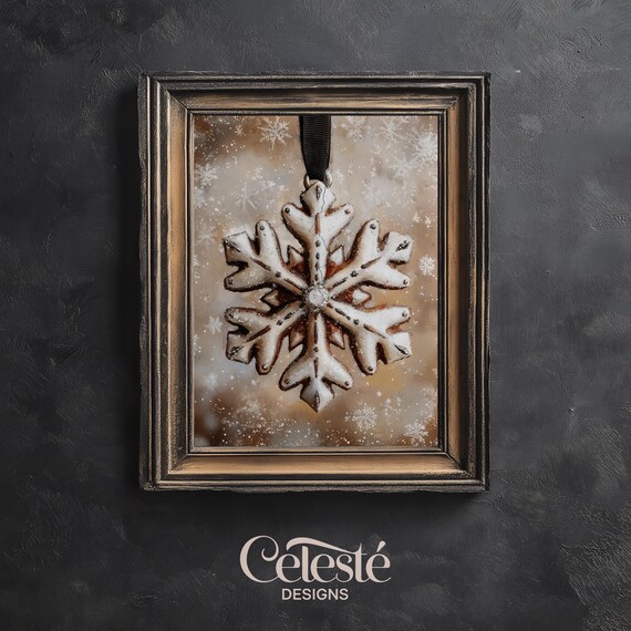 Vintage Snowflake Ornament Christmas Holiday Poster with Iced Cookie Style
