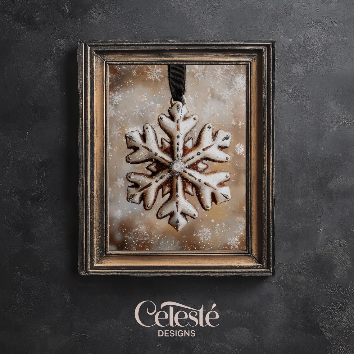 Vintage Snowflake Ornament Christmas Holiday Poster with Iced Cookie Style