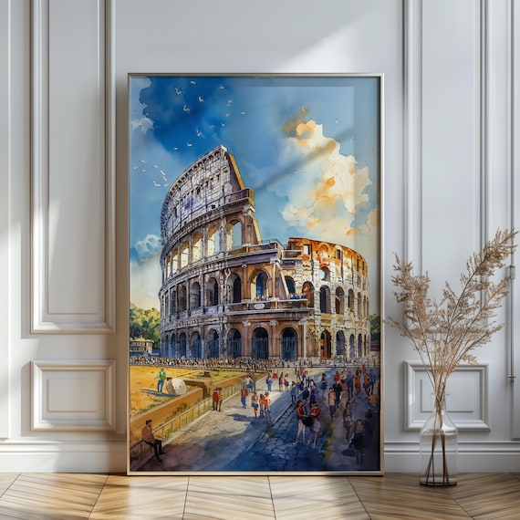 Watercolor Italy Rome Travel Poster, Colosseum