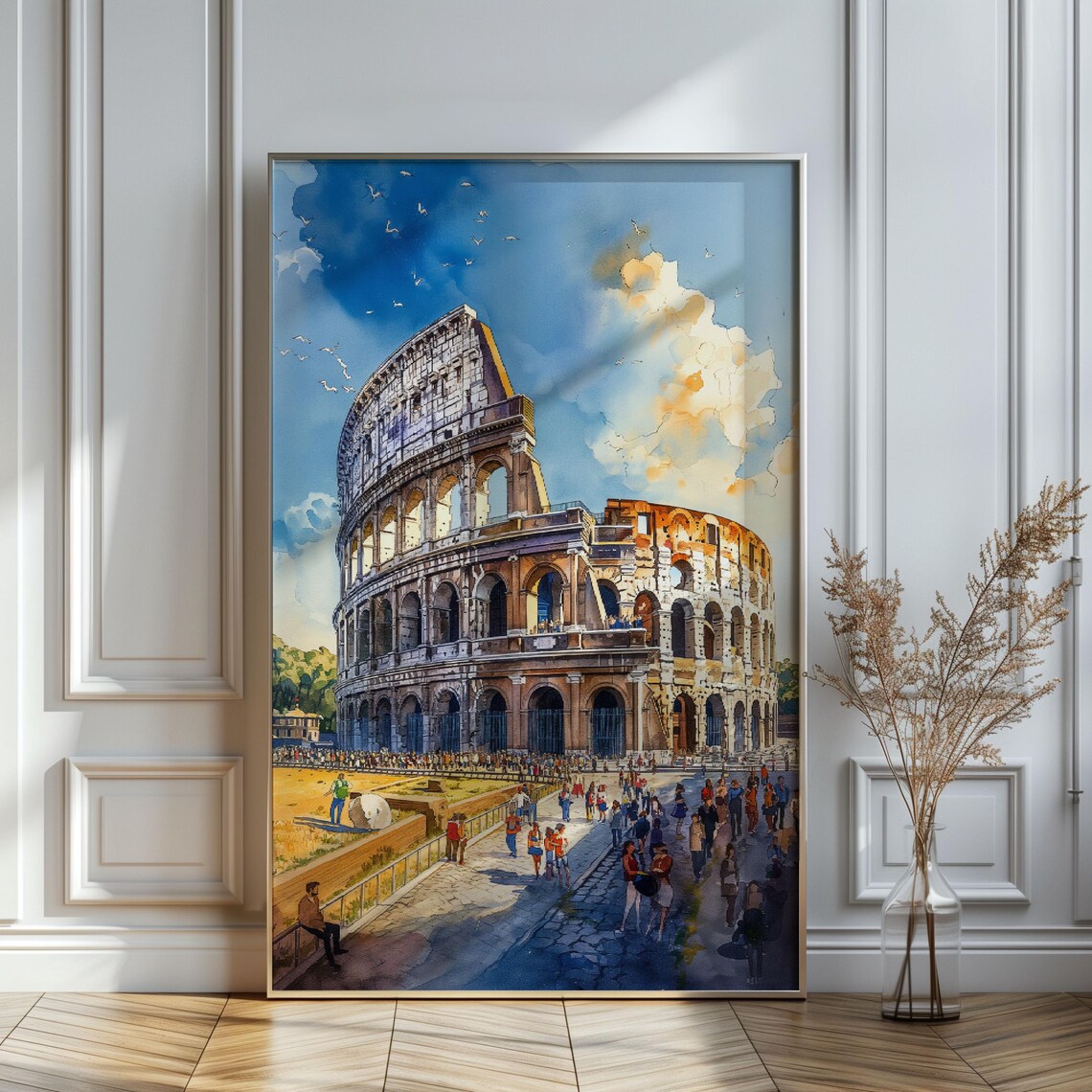 Watercolor Italy Rome Travel Poster, Colosseum