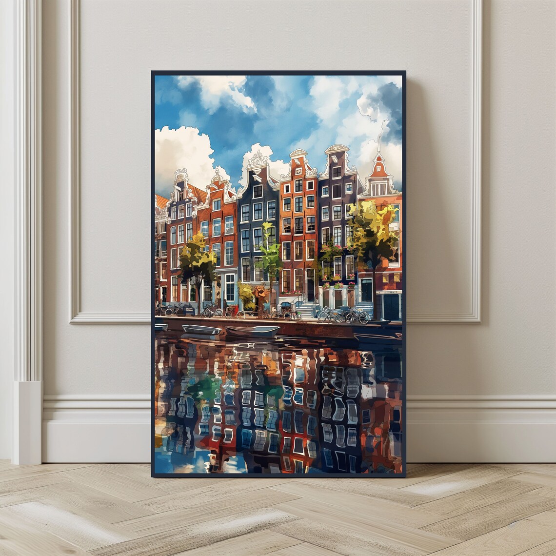 Amsterdam Watercolor Travel Poster, Cityscape Print