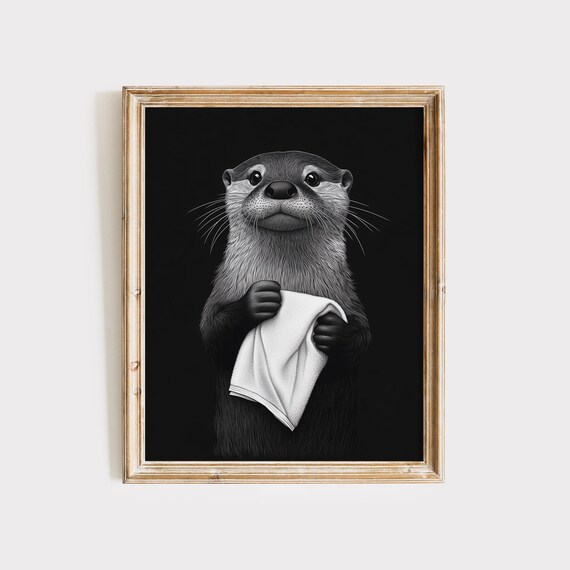 Otter Poster Otter Print Animal Bathroom Poster Otter Gift Otter Art Otter Bathroom Wall Decor Poster Black And White Otter Bathroom Print