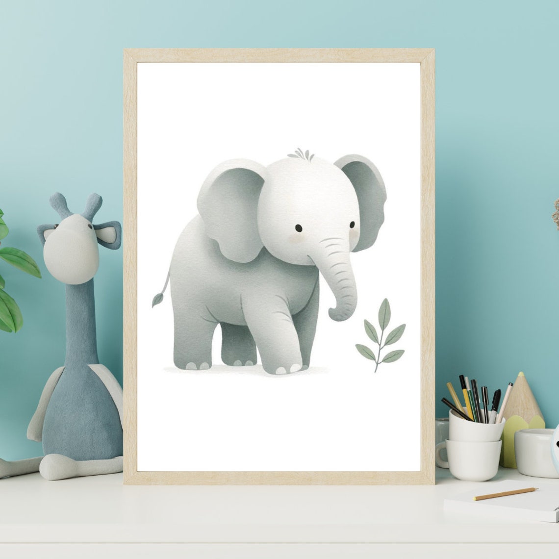 Baby Elephant Soft Gray Minimalist Nursery Sweet Calm Kids Wall Art - Image 4