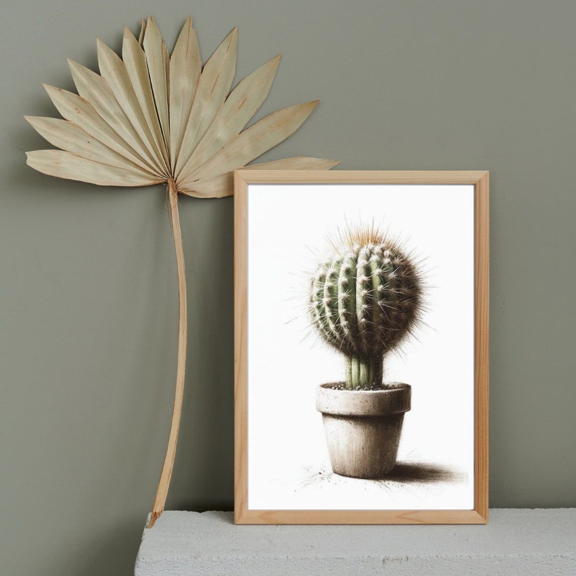 Small Barrel Cactus Stone Pot Minimalist Desert Watercolor Poster - Image 5