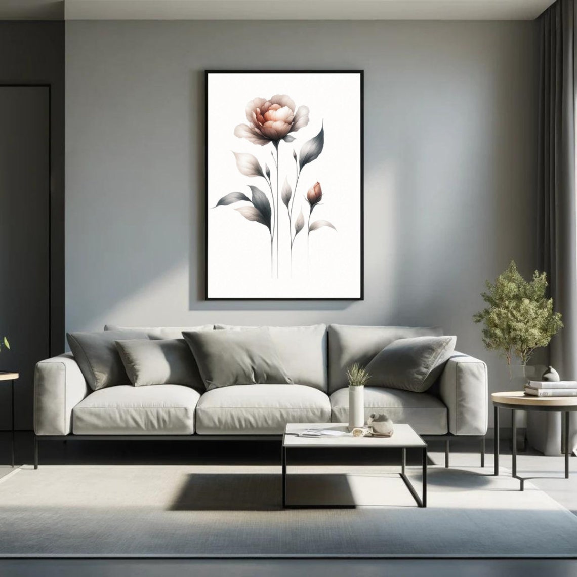 Blush Peony Bloom Sepia Watercolor Elegant Botanical Art Poster - Image 5