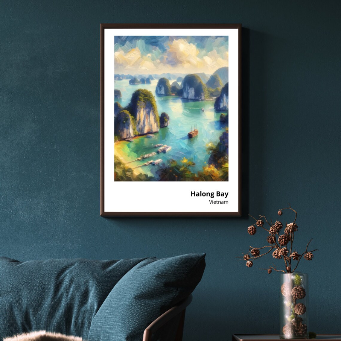 Halong Bay Vietnam Limestone Karsts Seascape Boat View Poster
