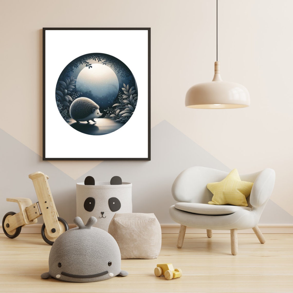 Hedgehog Moonlit Forest Journey Glowing Full Moon Night Nursery Print - Image 4