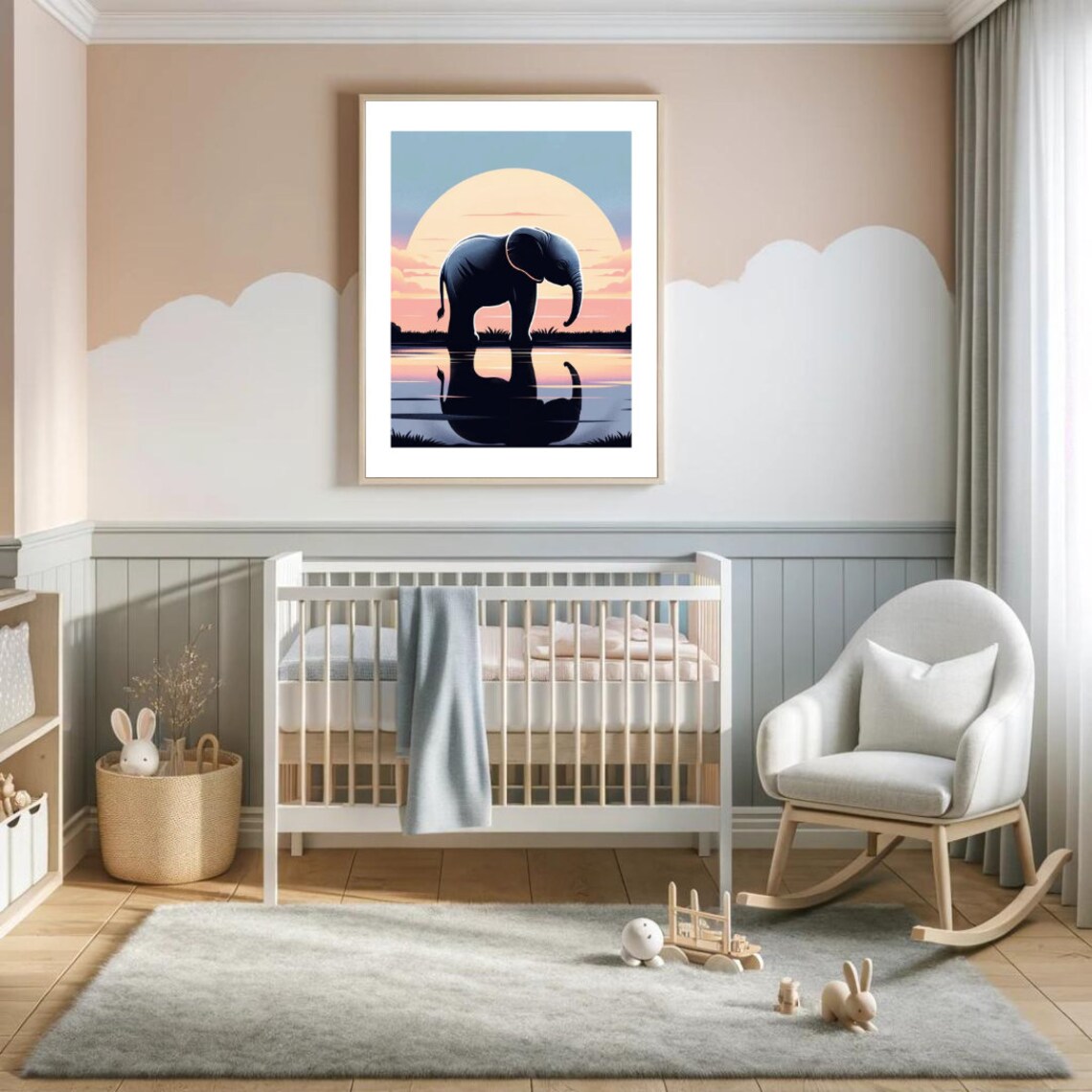 Elephant Sunset Reflection Waterhole Dusk Silhouette Savanna Art Poster
