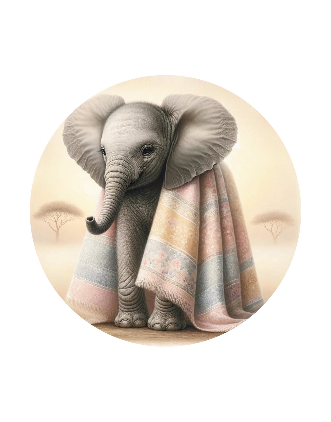 Baby Elephant Wrapped In Pastel Blanket Savanna Nursery Poster - Image 3