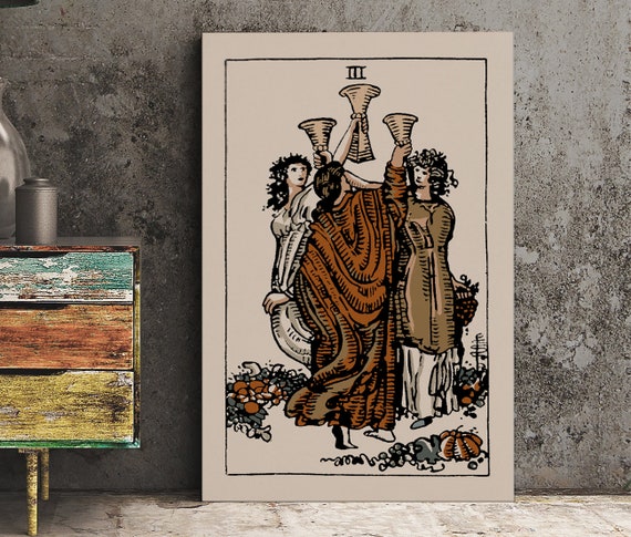 Three of Cups Tarot Card Print, Neutral Eclectic