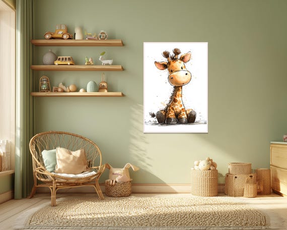 Wall Art Cute Giraffe Nursery Poster Adorable Animal Illustration Artwork Instant