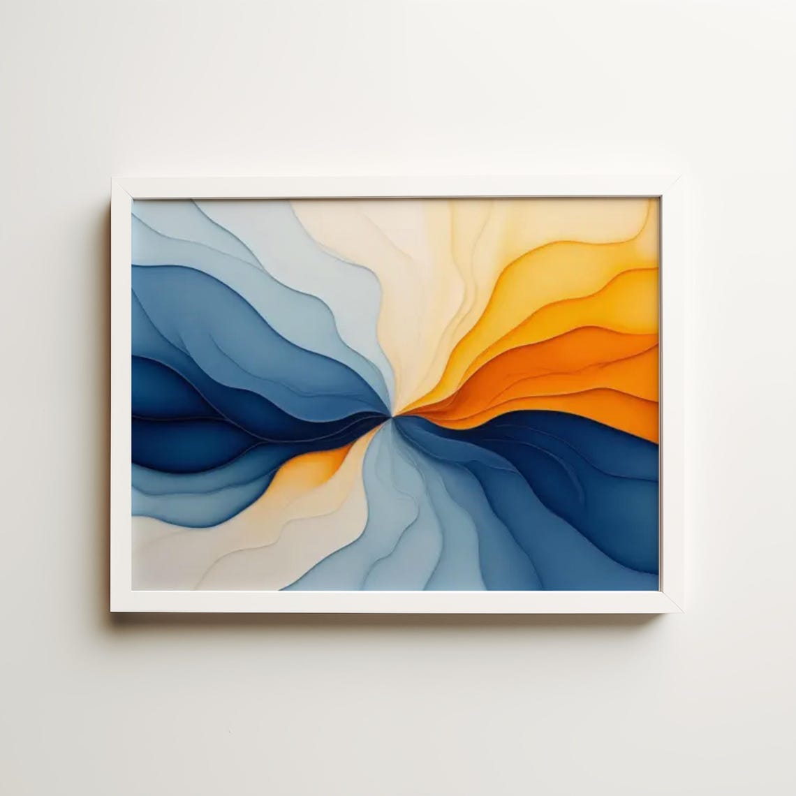 Abstract Flowing Waves Radiating Blue Gold Ribbon Art Poster - Image 2