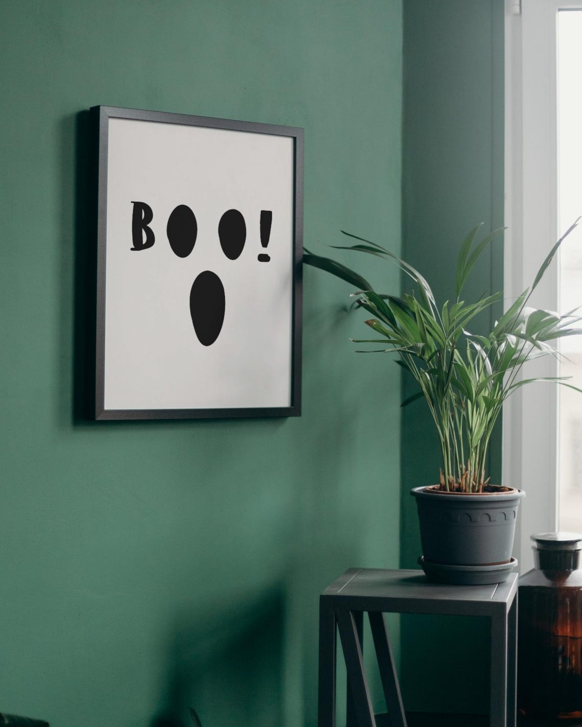 Boo Ghost Face Halloween Poster Minimal Black White Spooky Wall Decor - Image 2
