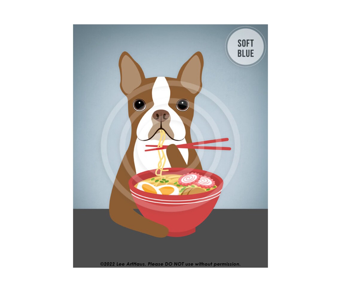 Red Boston Terrier Eating Ramen With Chopsticks Funny Dog Poster - Image 2