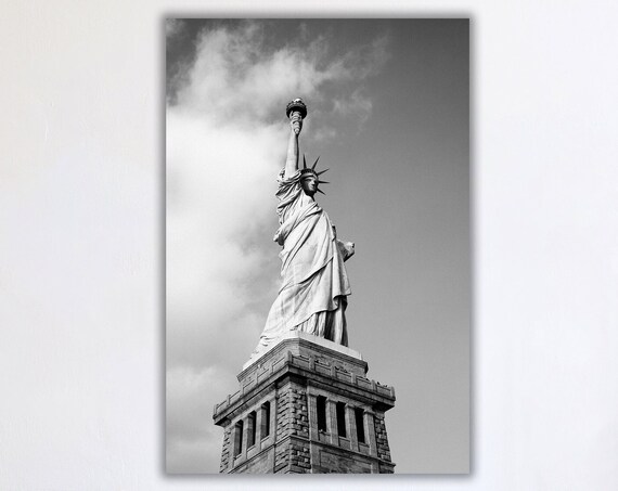 Statue Of Liberty Black And White Cloudy Sky NYC Photo Poster
