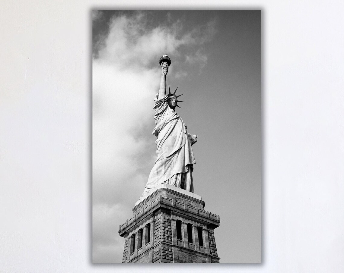 Statue Of Liberty Black And White Cloudy Sky NYC Photo Poster