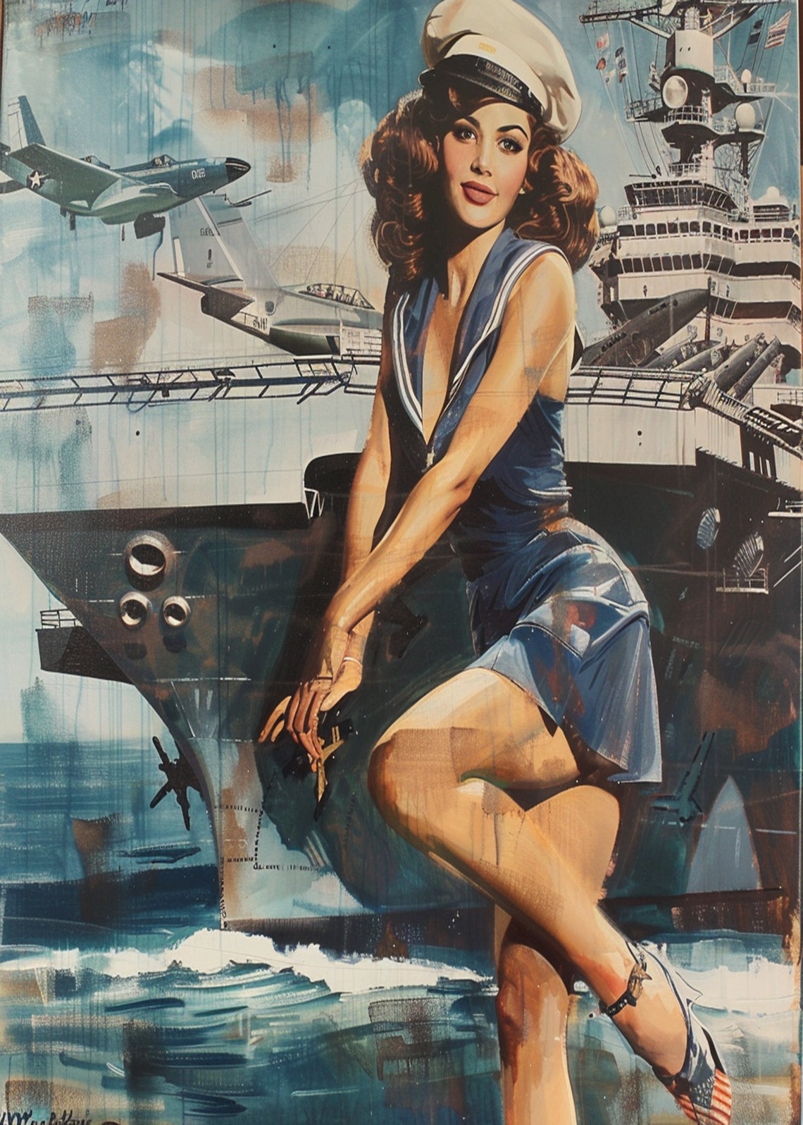 1950s Pinup Girl Vintage Painting Pin Up Girl Art Print Military Pinup Poster Art L Oil Panting L 5 Sizes Available L 012 - Image 3