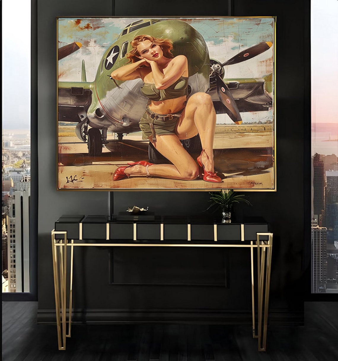 1950s Pinup Girl Vintage Painting Pin Up Girl Art Print Military Pinup Poster Art L Oil Panting L 5 Sizes Available L 003 - Image 2