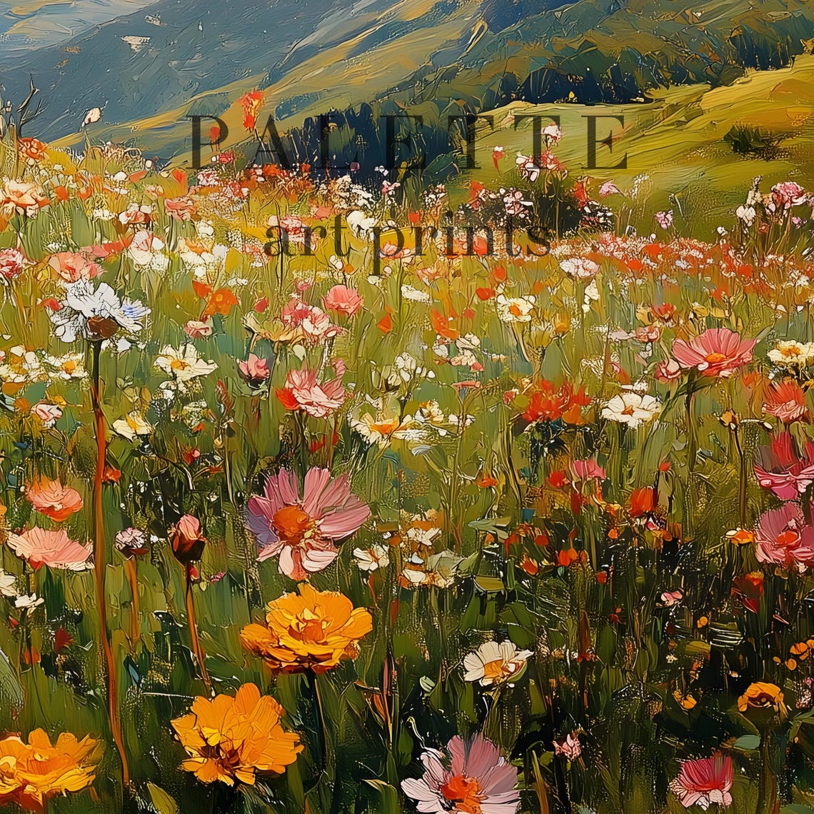 Alpine Wildflower Meadow Colorful Bloom Mountain Landscape Print - Image 3