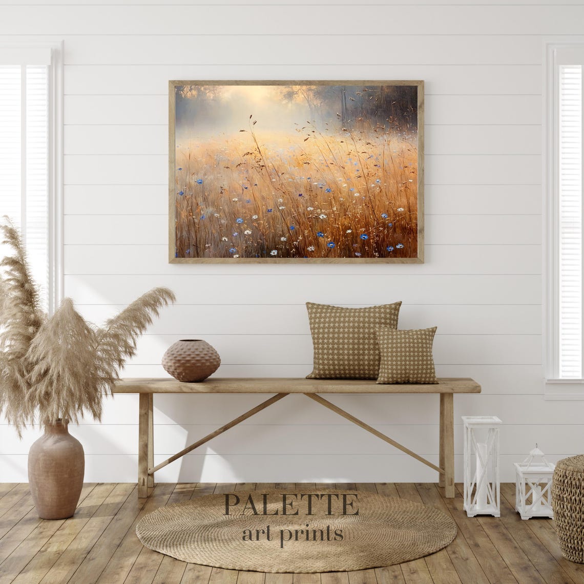 Misty Golden Wildflower Field Blue Cornflowers Meadow Poster - Image 3