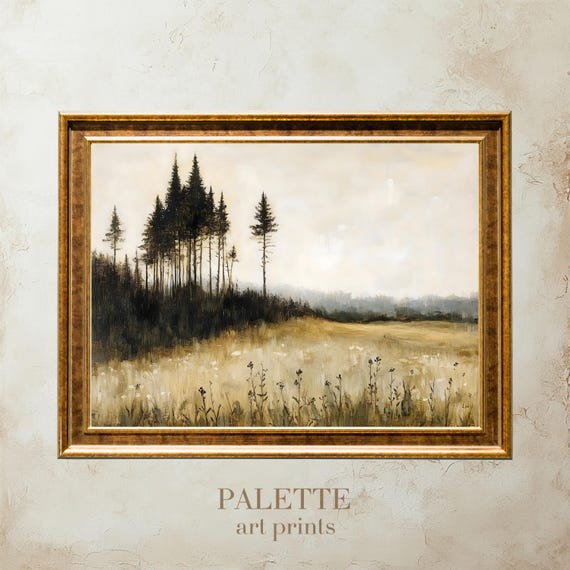 Misty Pine Forest Under Moody Skies Oil Painting Nature Landscape Wall Art For Home Rustic Woodland Decor Gift Lnd040