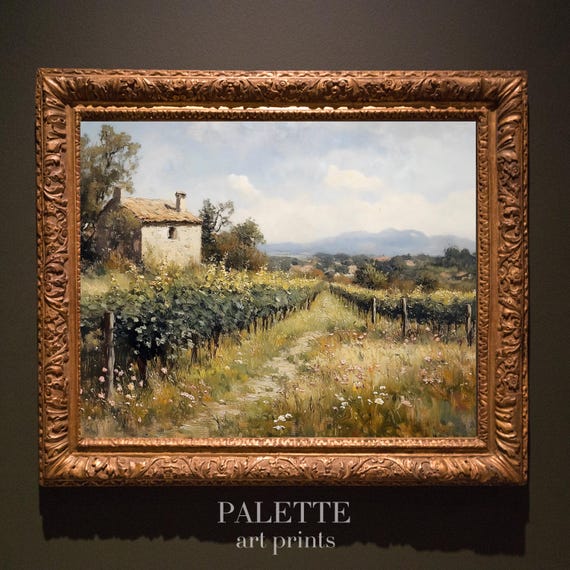 Vineyard Landscape Painting Charming Vineyard And Countryside View Rustic Fall Colors And Cozy Farmhouse Instant Art Lnd093