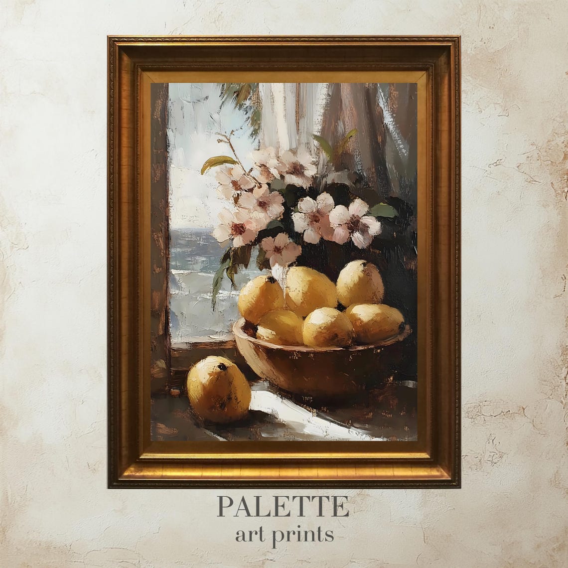 Lemon Bowl Window Blossom Vintage Citrus Still Life Art Print