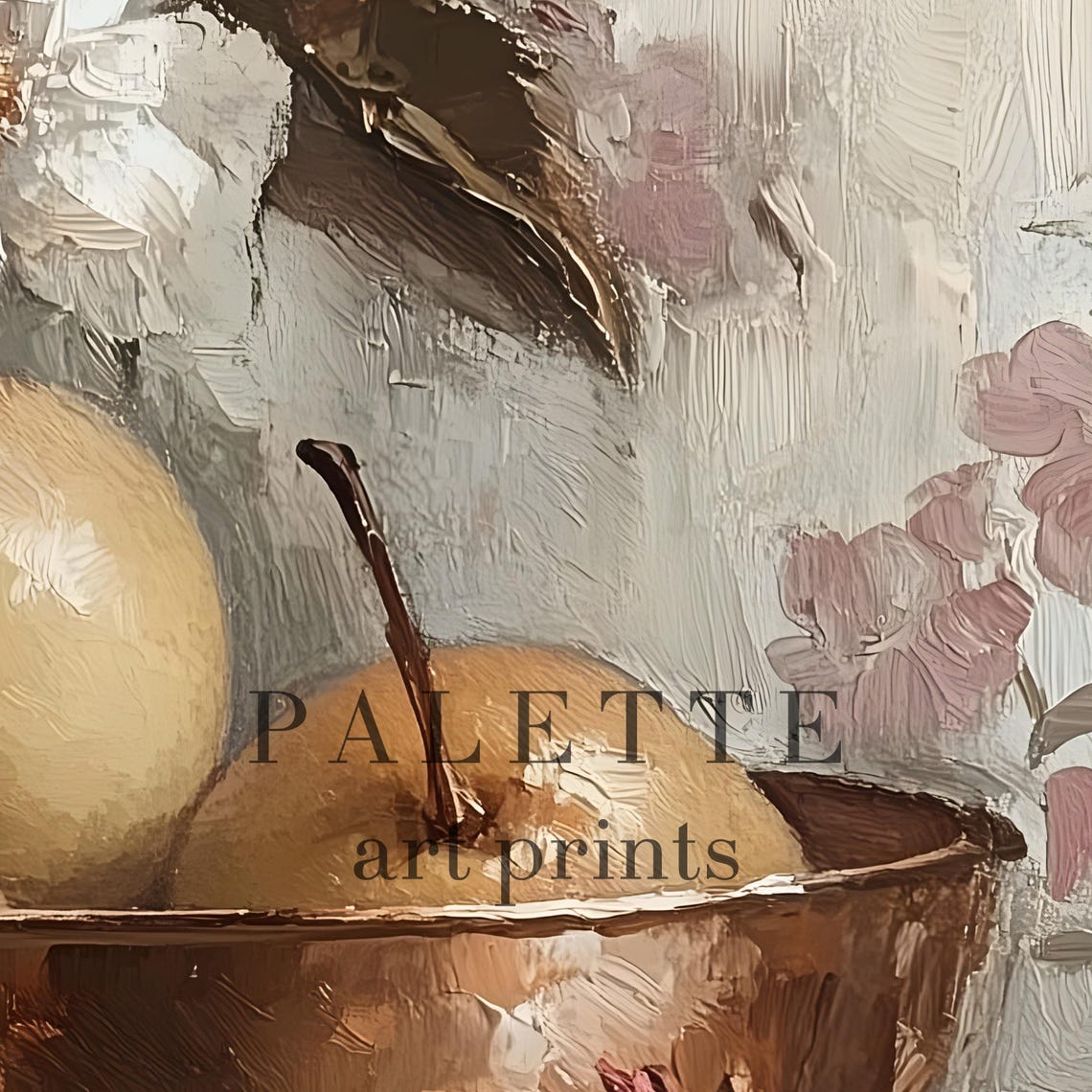 Pear Pomegranate Copper Bowl Blossom Vintage Still Life Print - Image 2