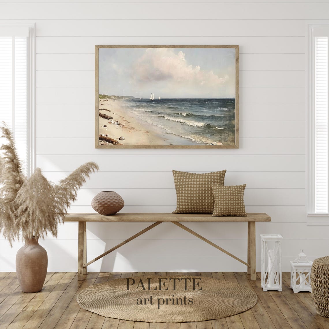 Serene Sandy Beach with Sailboats Gentle Waves Seaside Poster - Image 2