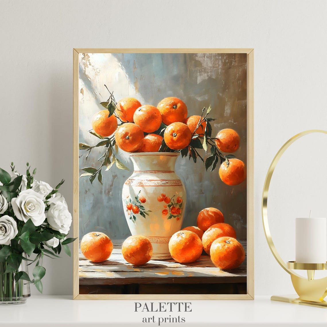 Bright Orange Still Life Citrus Fruit Sunlit Kitchen Art Print - Image 3