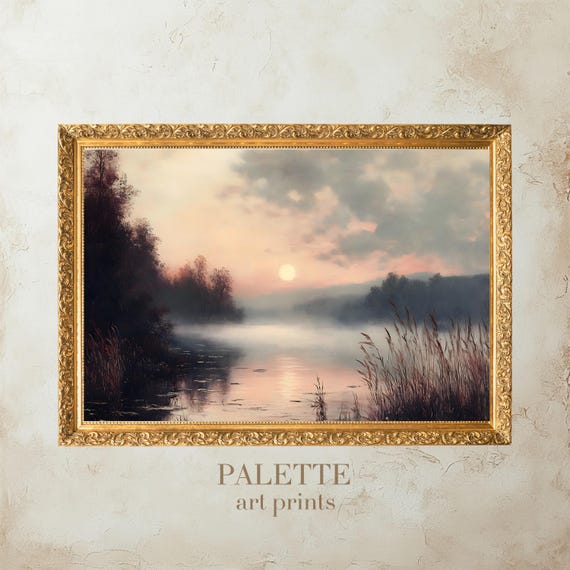 Misty Lake Sunrise Oil Painting Tranquil Nature Landscape Wall Art Serene Home Decor Calming Scenery Print Lnd047