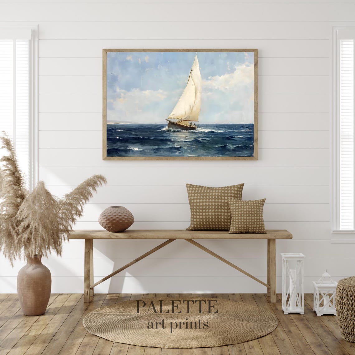 Majestic Sailboat on Open Sea Vintage Style Nautical Oil Poster - Image 2