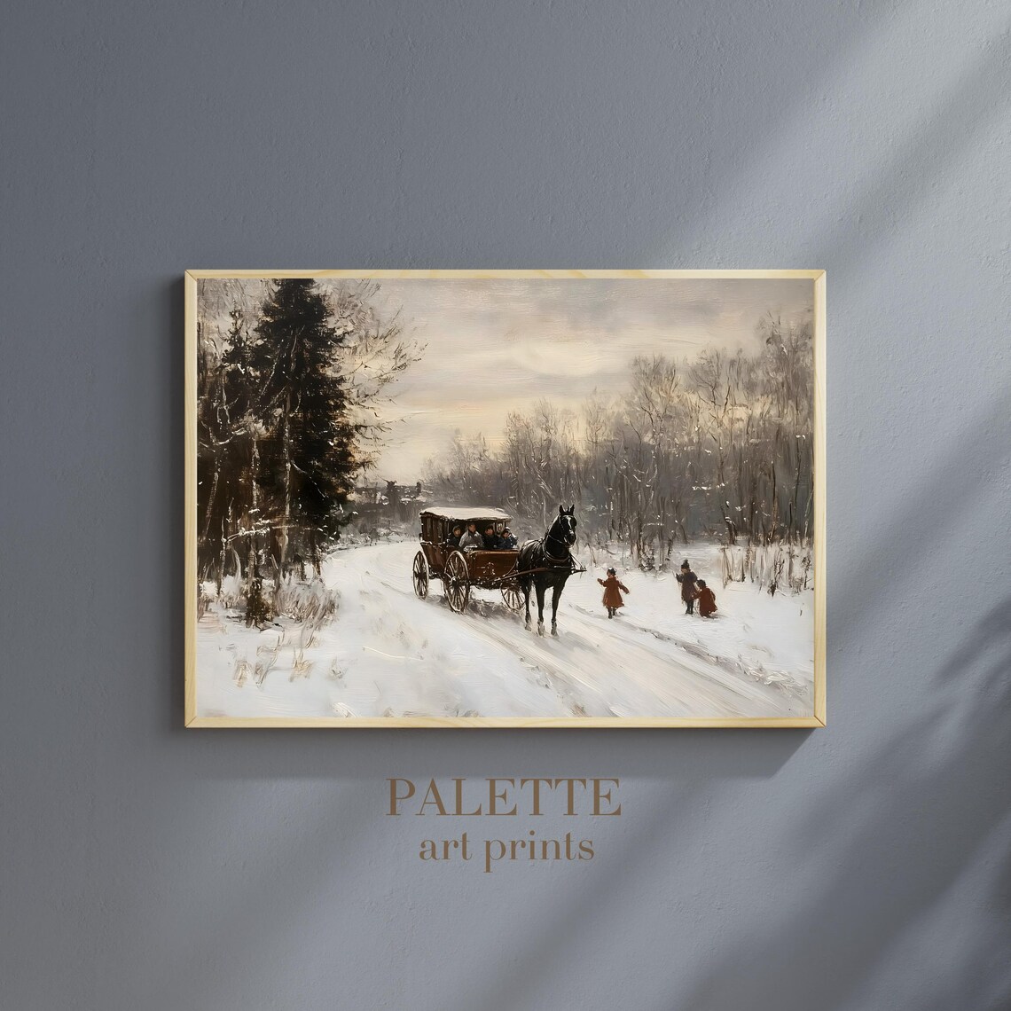 Horse Drawn Carriage Snowy Winter Road Vintage Christmas Print - Image 3
