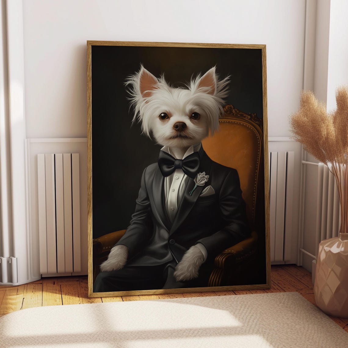 White Chinese Crested in Black Tuxedo Bow Tie Formal Dog Poster