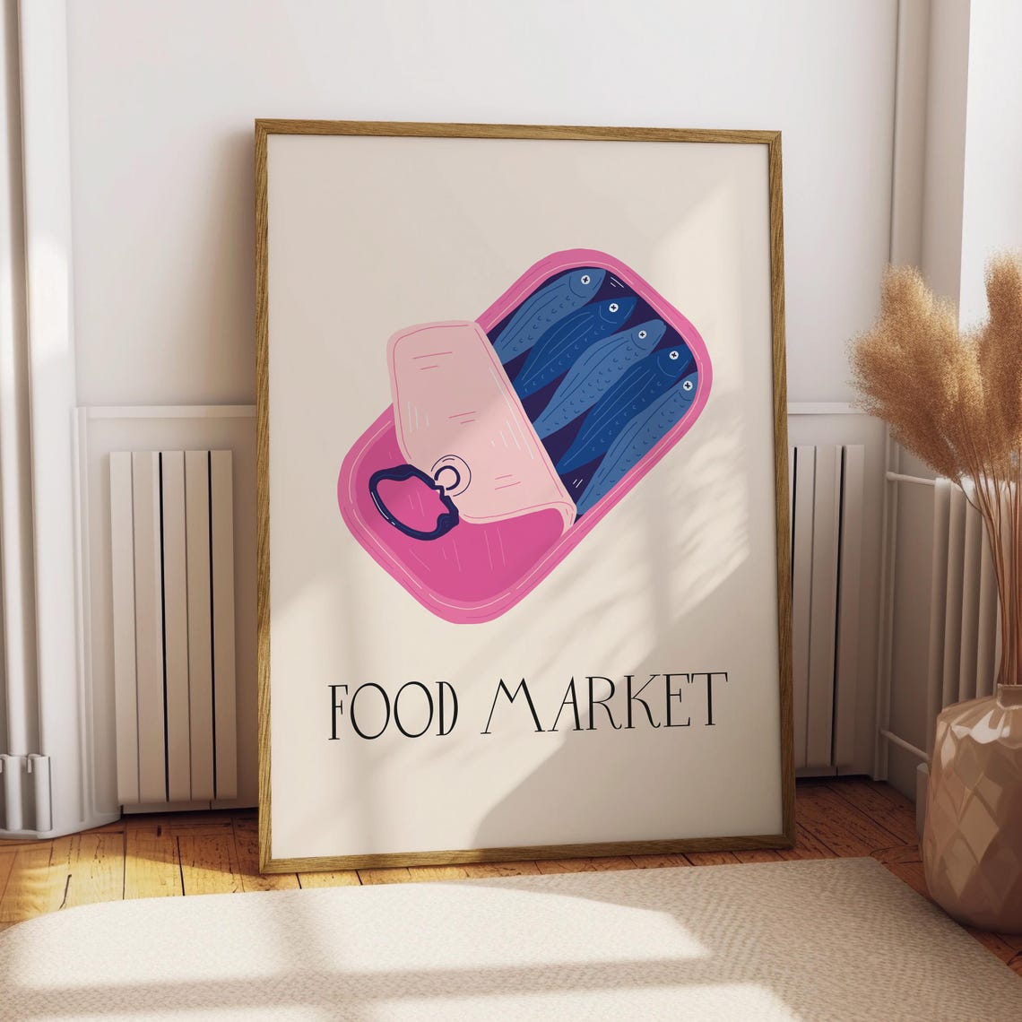 Food Market Pink Sardine Tin Cute Retro Kitchen Decor Poster