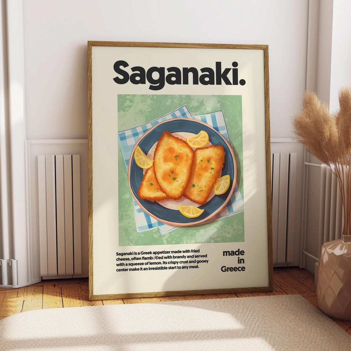 Saganaki Greek Fried Cheese Lemon Appetizer Recipe Kitchen Poster