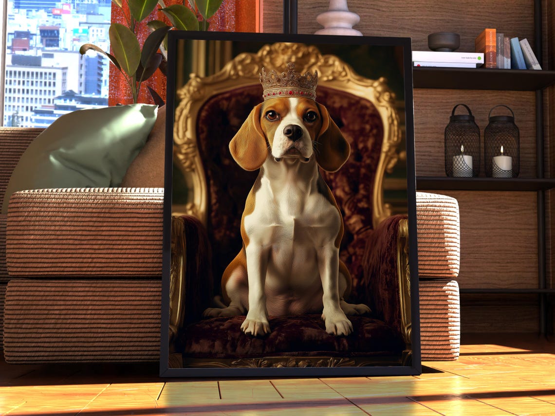 Beagle Royal Portrait Crown Throne Dog Lover Funny Pet Gift Poster