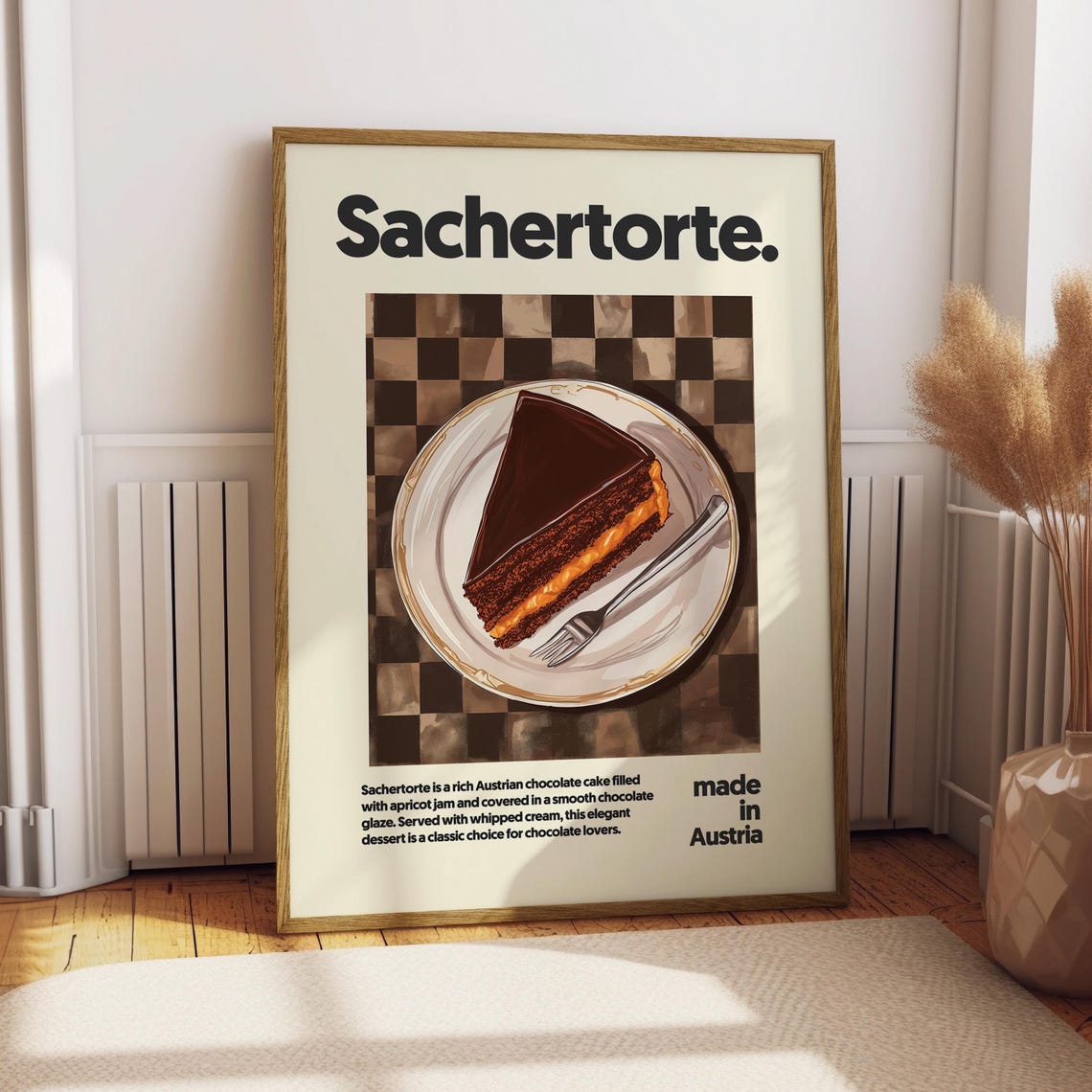 Sachertorte Austrian Chocolate Cake Recipe Food Kitchen Art Poster