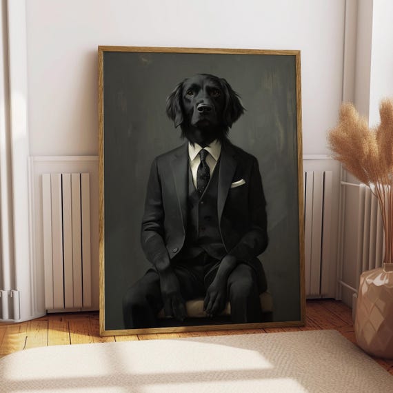 Black Flatcoated Retriever Suit Portrait Dog Poster Pet Custom Art Gift For Lover Funny