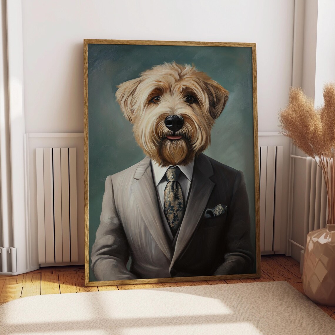 Shaggy Terrier Dog In Suit Funny Pet Portrait Vintage Style Poster