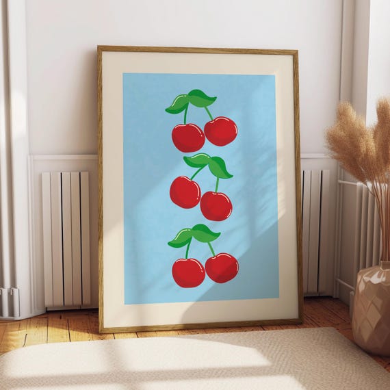 Cherry Poster Food Kitchen Decor Print Fruit Illustration Gift For Lover Art Trendy Boho