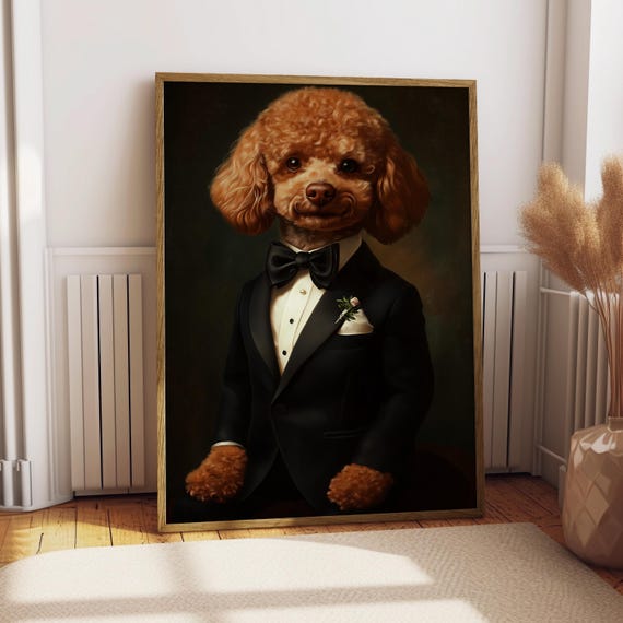 Toy Poodle Suit Portrait Dog Poster Pet Custom Art Gift For Lover Funny