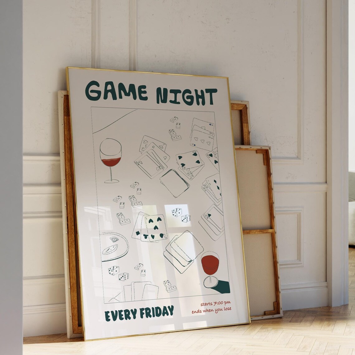 Game Night Every Friday Poker Cards Wine Retro Party Wall Art