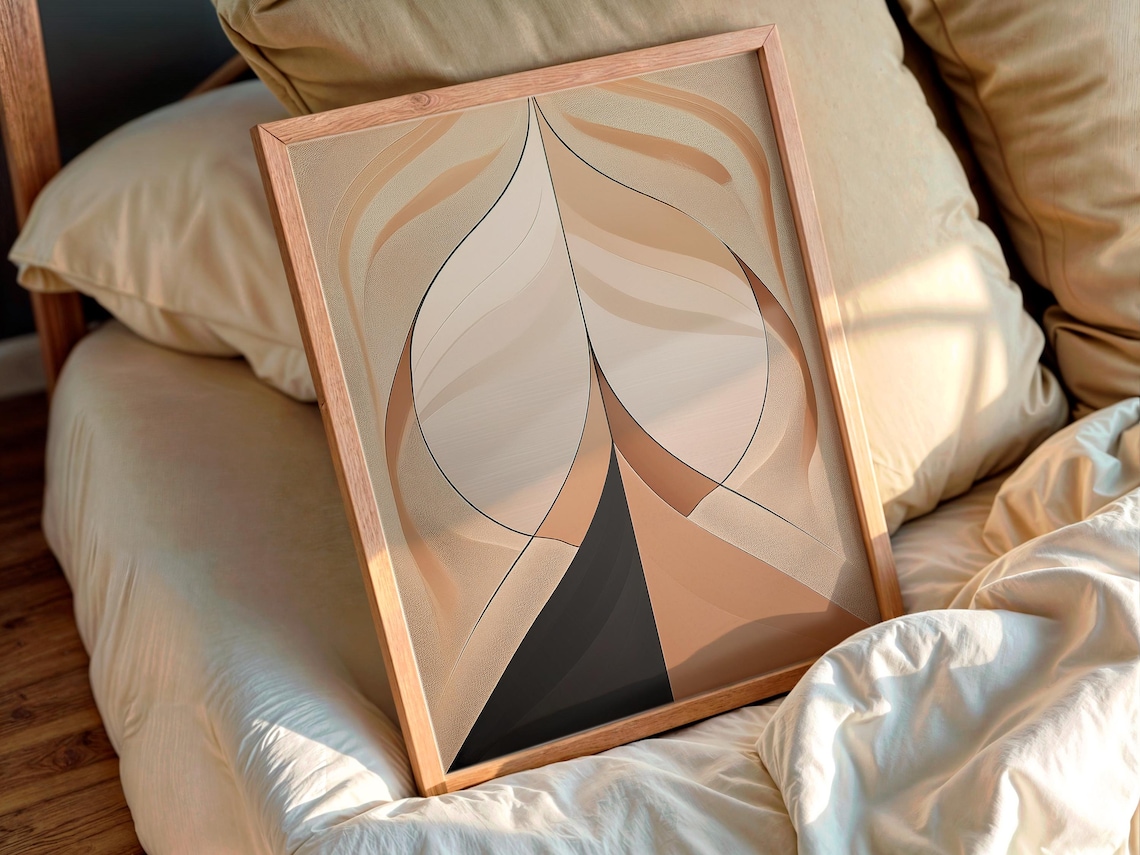 Minimalist Beige Line Art Abstract Botanical Wall Art Neutral Decor