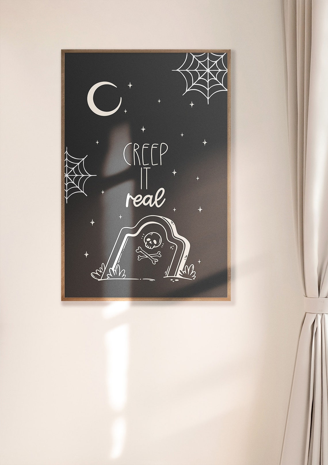 Creep It Real Tombstone Skull Crossbones Gothic Halloween Poster - Image 4