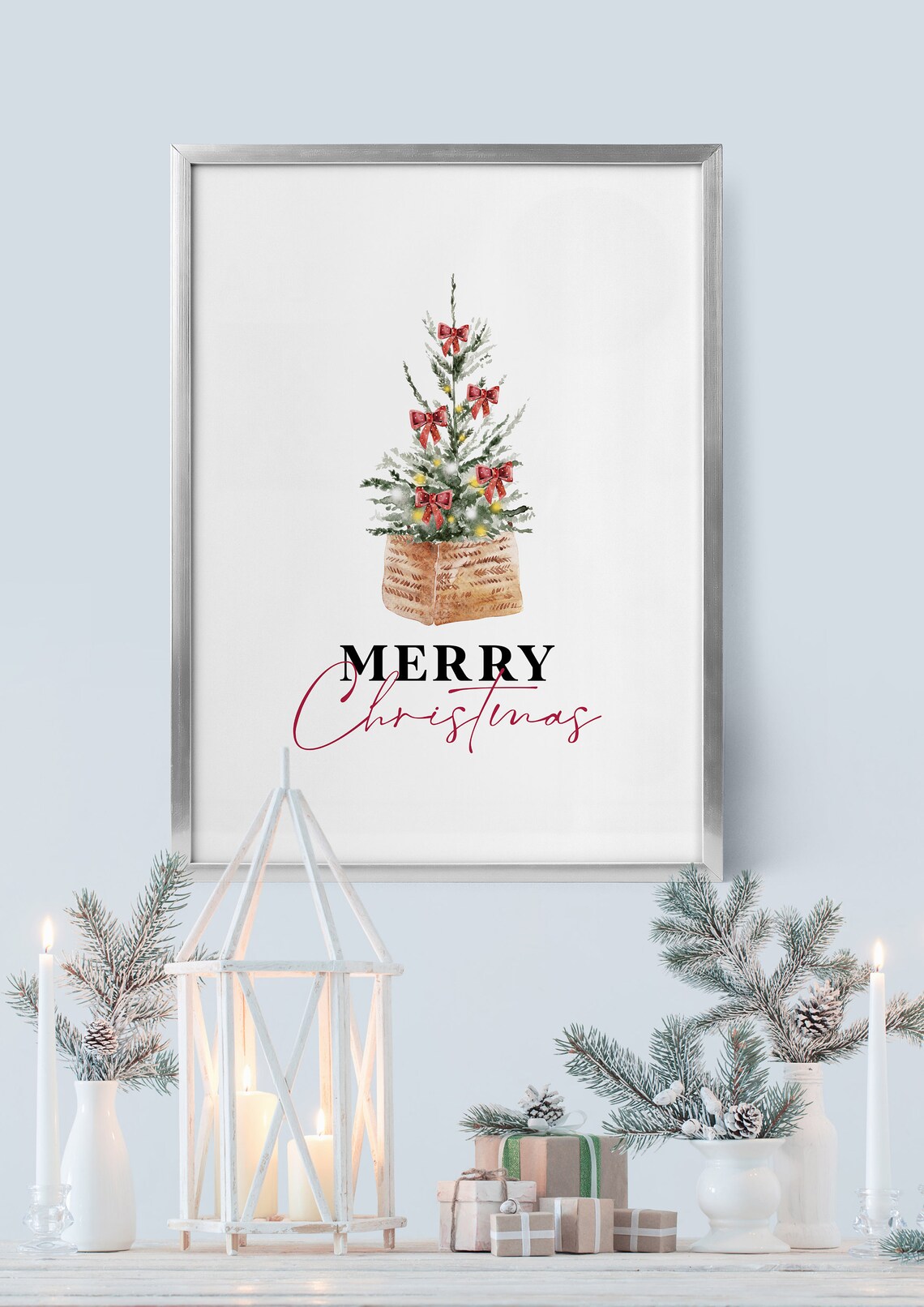 Watercolor Potted Christmas Tree Merry Christmas Holiday Decor Print - Image 5