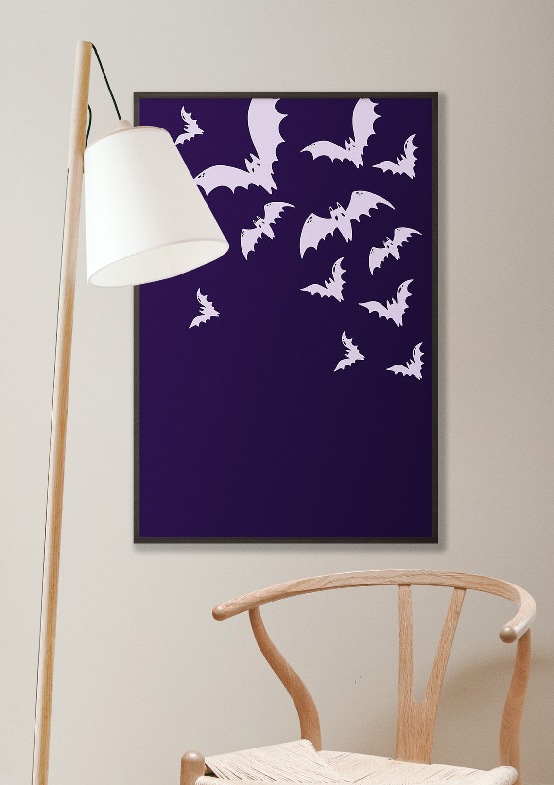 Flying Bats Silhouette Halloween Print Dark Purple Spooky Wall Decor - Image 4