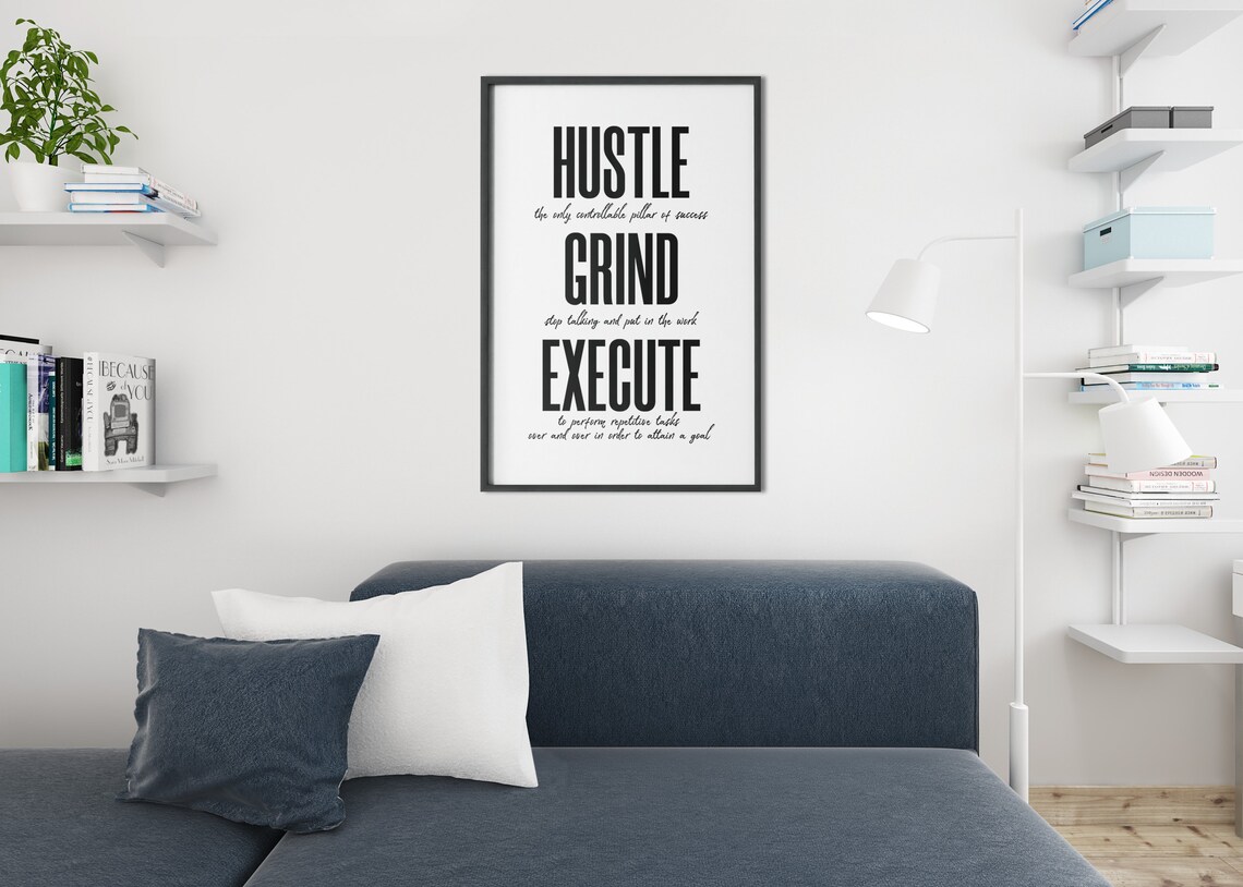 Hustle Grind Execute Prints Minimalist Office Decor Wall Art Modern Decor Hustle Poster Inspirational Quotes Entrepreneur Gift - Image 2